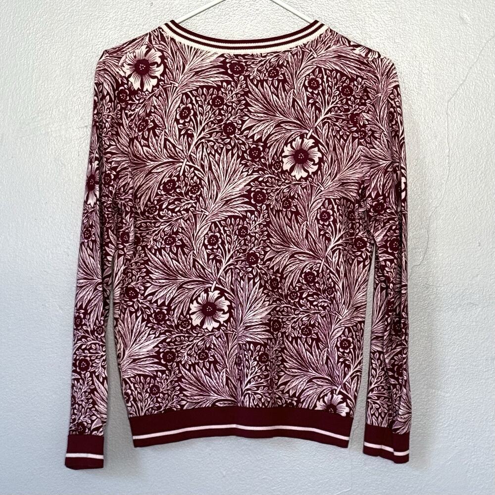 Talbots Cardigan Sweater Small Pink Berry Floral Lightweight Button Down Preppy - Picture 2 of 5
